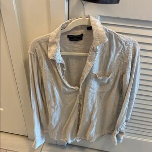 Saks Fifth Avenue Gray Striped Linen Button Down Shirt